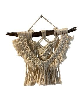 Handmade Bohemian Macramé Earthy Rustic Wall Hanging in Natural Cream